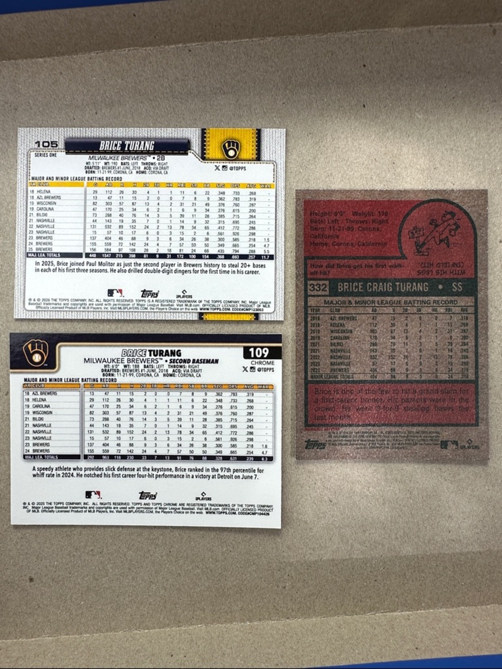 Christian Yelich/Brice Turang w/ Woodruff aces in Brewers lot of 13 - Picture 13 of 13
